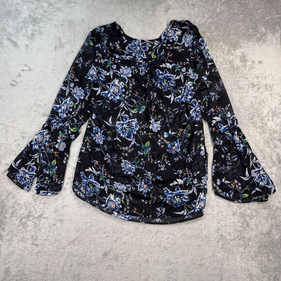 WHBM Ruffle Blouse V-Neck Bell Sleeves Sheer Flowy Romantic Boho Chic Sz 10 - Picture 5 of 10